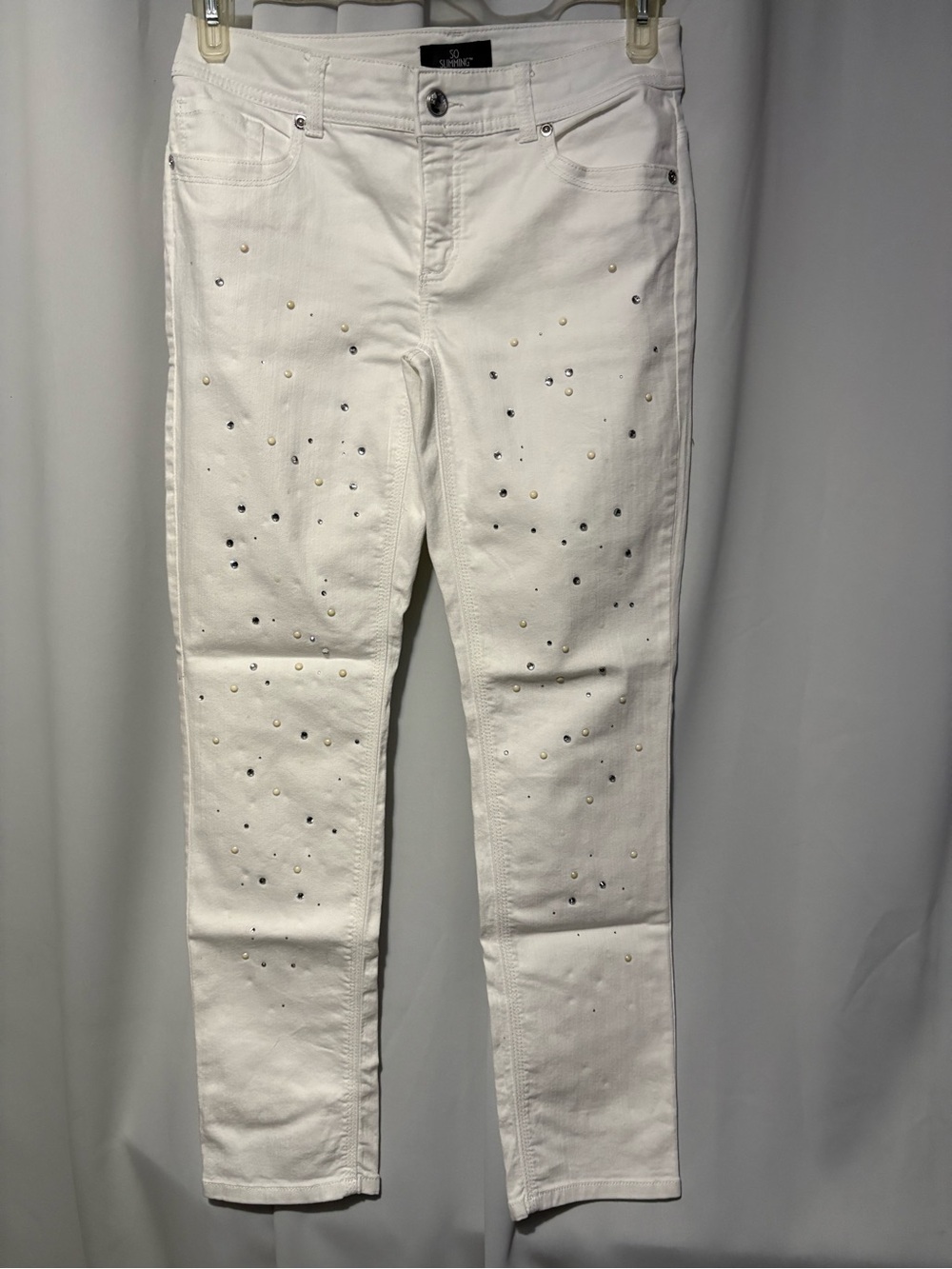 Chico's White Skinny Jeans with Stud Accents
